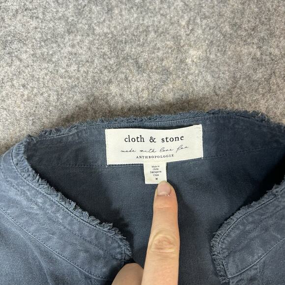 Anthropologie Cloth & Stone Button Up Shirt Medium Oversized Frayed Trim Blue - Picture 3 of 9